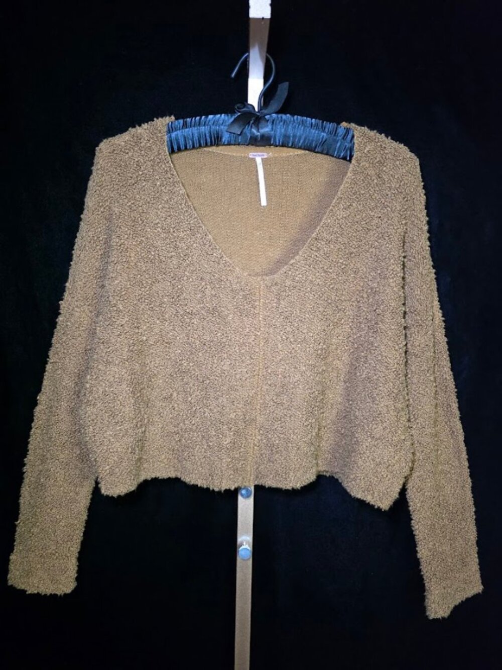Free People Fuzzy V-neck Popcorn Pullover Sweater S